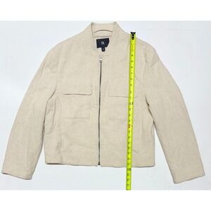 Banana Republic Womens Linen Blend Bomber Jacket Utility‎ Pockets Beige M